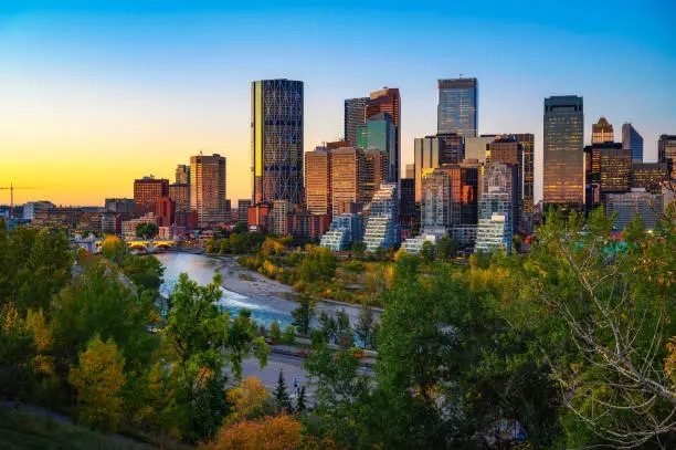 Calgary skyline at sunset